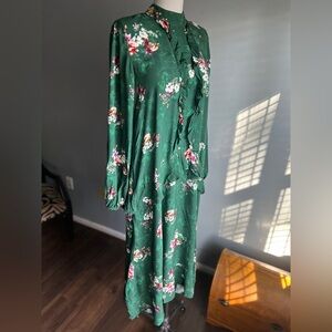 H&M Green Floral and Ruffle Dress Size 8